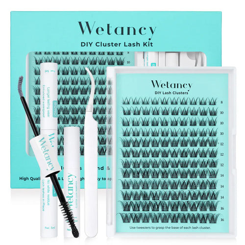 Wetancy DIY Lash Extension Kit - Manga Cluster Lashes with Waterproof Long-Lasting Bond, Soft Fluffy Lashes for Beginners