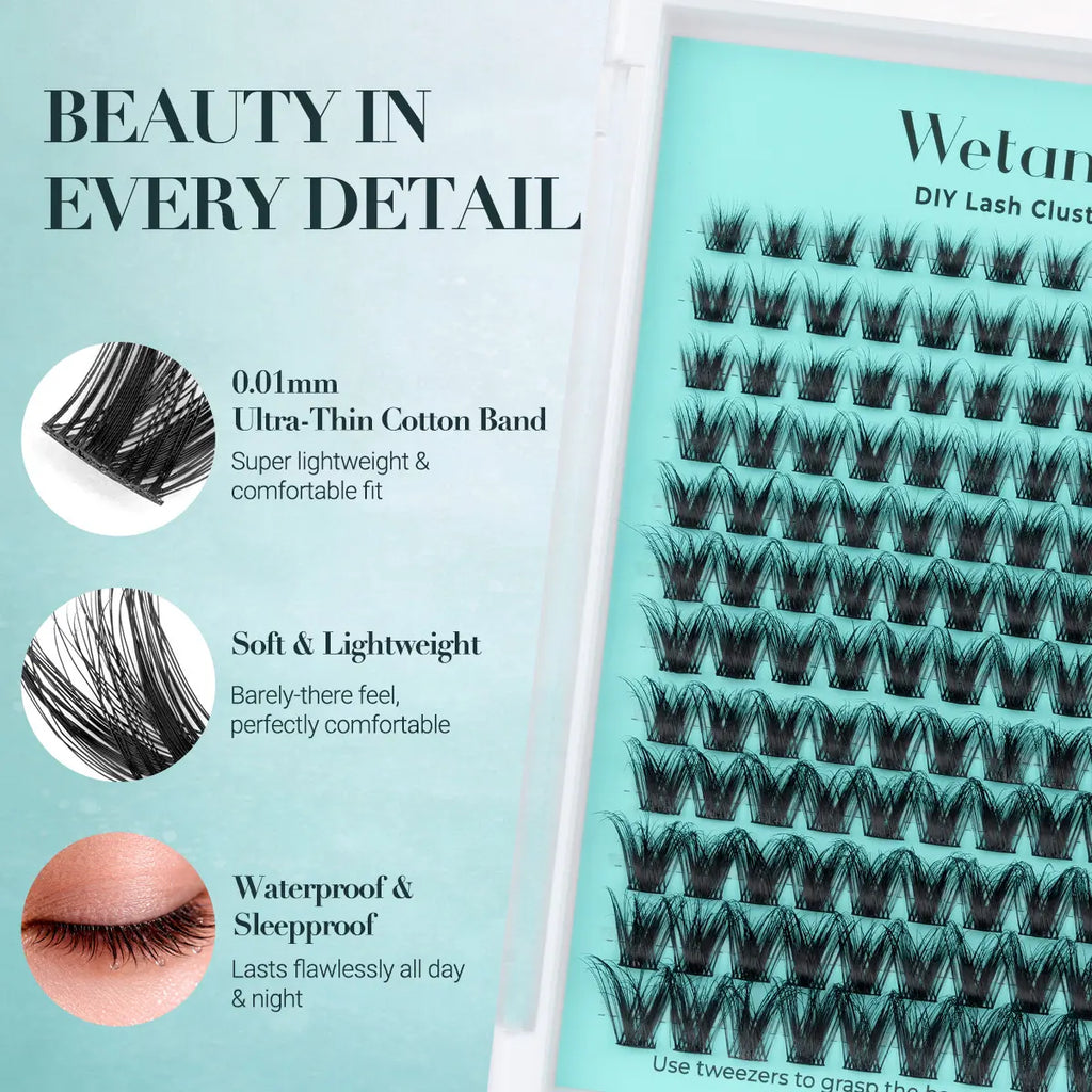 Wetancy DIY Lash Extension Kit - Manga Cluster Lashes with Waterproof Long-Lasting Bond, Soft Fluffy Lashes for Beginners