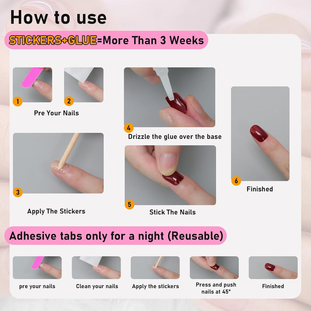 24Pcs Press on Nails - Short Square Medium Shape, Dark Coffee Color, Stick on Nails
