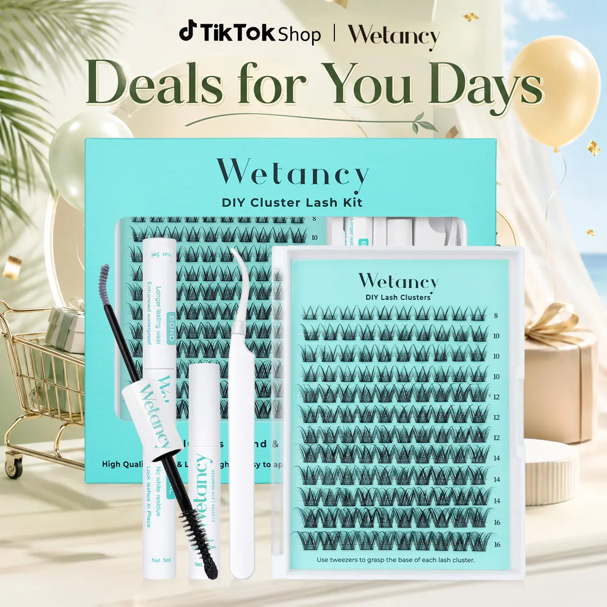 Wetancy DIY Lash Extension Kit - Manga Cluster Lashes with Waterproof Long-Lasting Bond, Soft Fluffy Lashes for Beginners