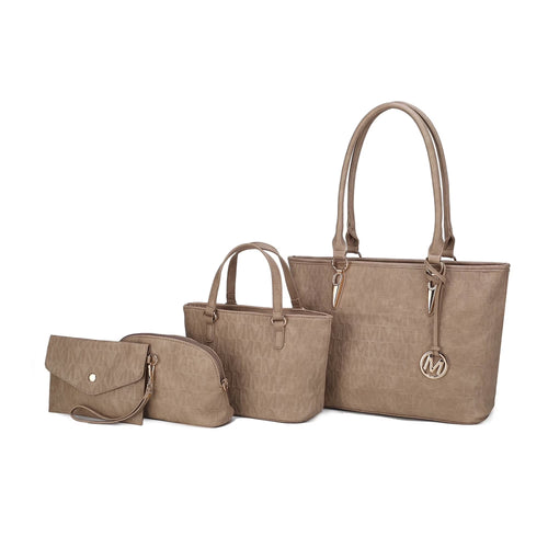 by Mia K. Marimar Women'S Tote Bag with Pouch and Wristlet, Signature 4 Piece Set - Chocolate Brown