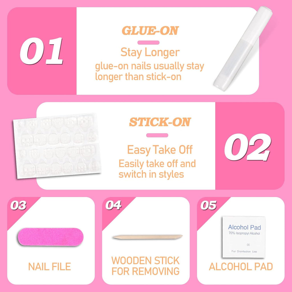 24Pcs Press on Nails - Short Square Medium Shape, Dark Coffee Color, Stick on Nails