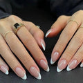White French Tip Press on Nails Short Oval Fake Nails Press on Nails Daily Wear Simple Glue on Nails Light Pink Full Cover Stick on Nails for Women 24 Pcs