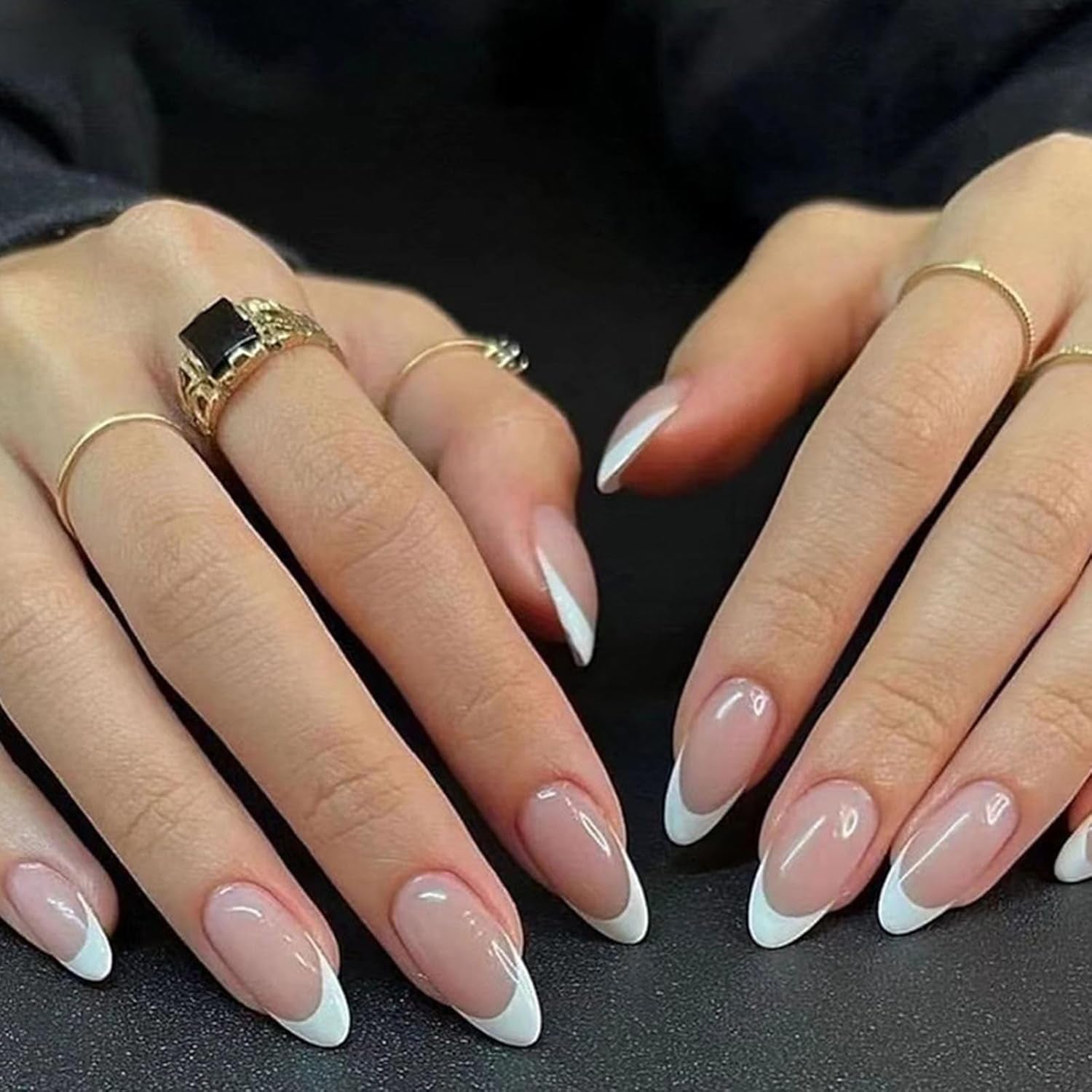 White French Tip Press on Nails Short Oval Fake Nails Press on Nails Daily Wear Simple Glue on Nails Light Pink Full Cover Stick on Nails for Women 24 Pcs